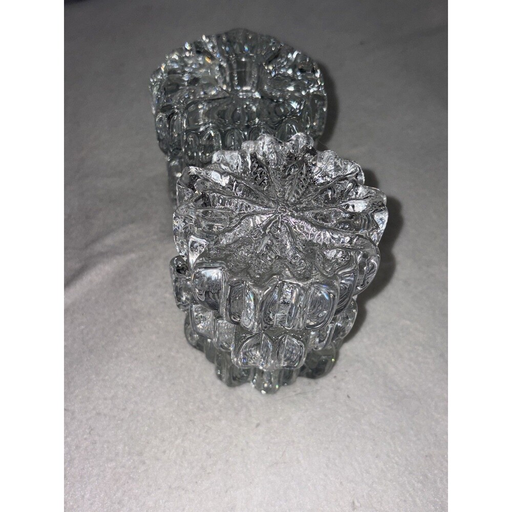 Set 2 Clear Glass Long Taper Candle Holders Floral Starburst Tea Light Decor - Picture 9 of 16